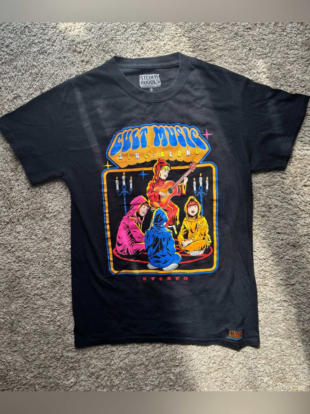 Rhodes Cult Music Sing-Along Graphic T-Shirt Black Size S Like New